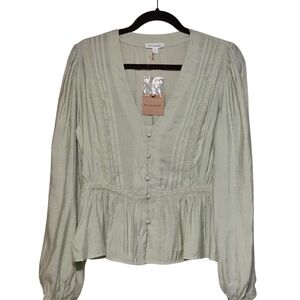 Blu Pepper Women's Sage Green Button-Up Blouse Large